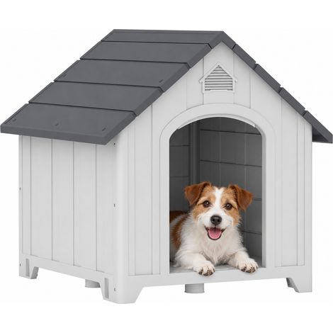 Niche pour chien extérieur - PawHut - en polypropylène imperméable - ventilé, plancher surélevé - PP - 66 x 55 x 65 cm - gris clair (1/5)