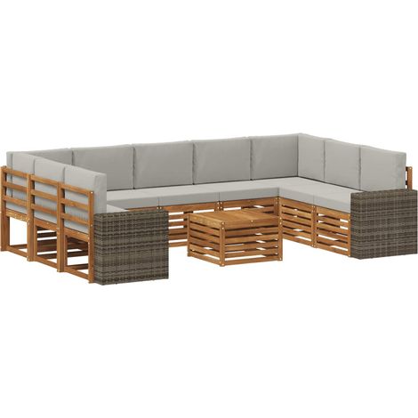 Outdoor Sofa Set 10 pcs Natural and Light Grey Polyester vidaXL (1/5)