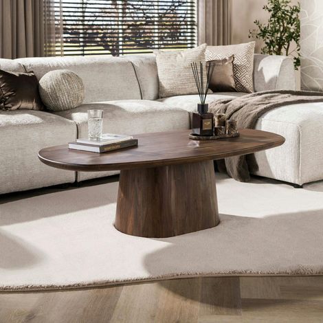 Table basse ovale bois d'acacia foncé design organique NAKO (1/5)