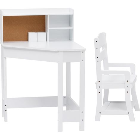 GARVEE -Ensemble Bureau Enfant Blanc avec Chaise, Étagère et Tableau Liège - 3-8 Ans(Blanc) (1/5)