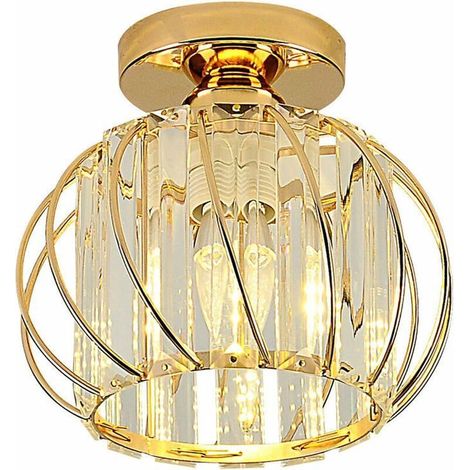 Plafonnier à cristaux doré semi-encastré E27 – 19 cm diamètre – 60W max – Pour cuisine, salon, couloir, salle à manger (1/5)