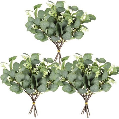 12er Set Künstliche Eukalyptus Deko Zweige Silberdollar Pflanze für Hochzeit (1/5)