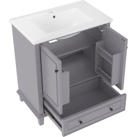 Mueble de baño de pie con lavabo cerámico integrado 76x46x87 cm MDF y madera gris HOMVRA (1/5)