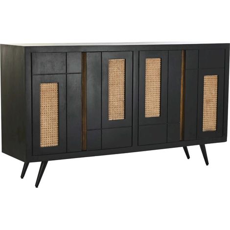 Buffet élégant en rotin et métal pour salon chic - Noir mat et rotin naturel (1/5)