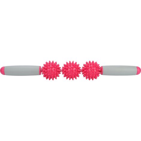 Bâton de massage musculaire rouge rose - Rouleau de yoga 3 boules pour relaxation corporelle, accessoire de récupération physique (1/5)