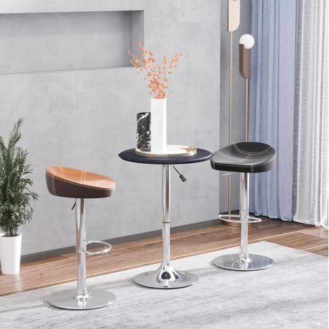 Table haute ronde Ø63 x 67-93 cm noire en bois et similicuir avec hauteur réglable et plateau pivotant 360° (1/5)