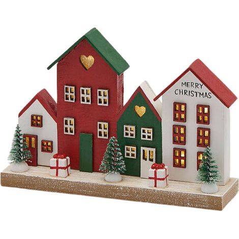 EDG Enzo De Gasperi Diorama Paesaggio con Casette LED H12x19,5x4,5 cm Rosso Mix – Decorazione di Natale (1/4)