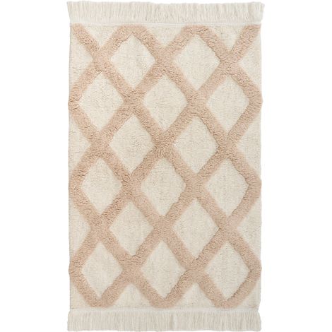 Alfombra de algodón 60 x 90 cm habitación infantil alfombra de baño beige Punsari (1/5)