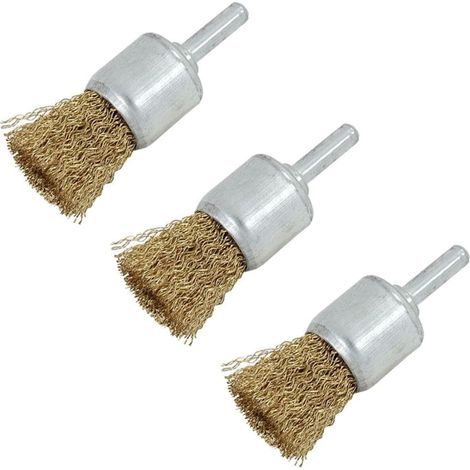 Neilsen 3pc 25mm Rotary Brass Steel Wire Brush Crimp Cup Set wheel For Drill