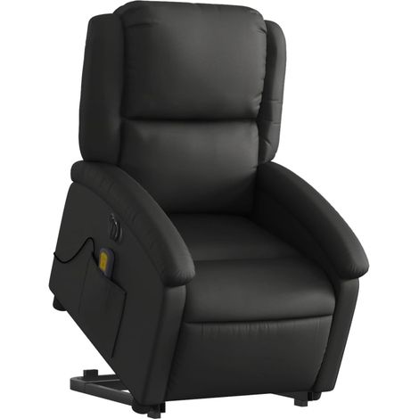 Poltrona relax con funzione massaggio e funzione sollevamento elettrico reclinabile in vera pelle nera DEC027796