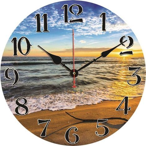 34 cm Moderne Mer Vagues Pendule Murale, Originale Horloges, Silencieuse Rond Bois Pendule Murale pour la Cuisine Salle de Bains Salle à Manger (1/5)