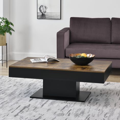 Tavolino da Salotto Lünen con Piano Scorrevole 40 x 110 x 60 cm Nero / Effetto Legno Scuro [en.casa]