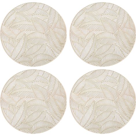 Placemat PVC - 38 x 38 cm - Résistant à la Chaleur et Anti-dérapant - Pour Table à Manger Cuisine Famille Fêtes - Lot de 4 Or (1/5)