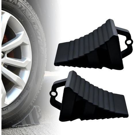 Cale de roue avec poignée : Lot de 2 Noir antidérapant Portable Cales de roue pour remorque, 20x12x11 cm Plastique Cale de roue, Cales de roue pour caravane, Cales de frein pour remorque pour (1/5)