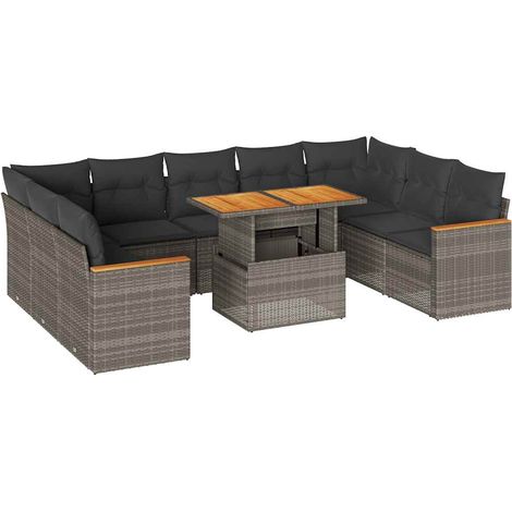 vidaXL Divano Giardino 10 pz con Cuscini Grigio in Polyrattan Acacia (1/5)