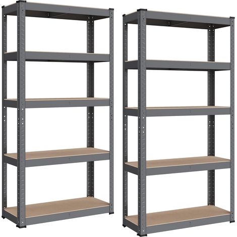 Lot de 2, Étagère de Rangement à 5 Niveaux, 30 x 75 x 150 cm, Capacité 650 kg, Planches Réglables, Style Industriel, pour Cuisine, Salon, Gris (1/5)