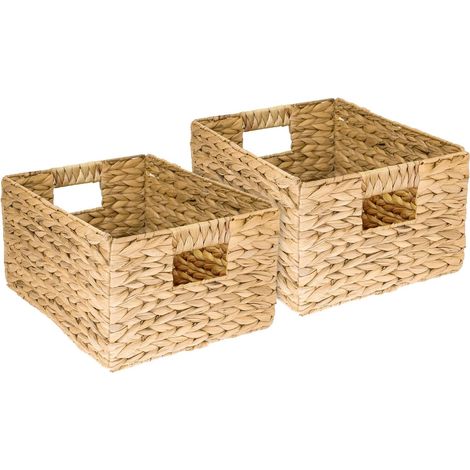 Panier de rangement, panier pliable tressé en jacinthe d'eau jonc de mer,set de 2 pièces,taille L,36 x 28 x 20 cm