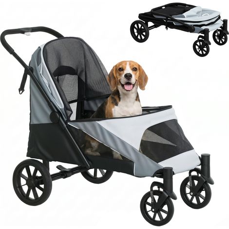 Cochecito Plegable para Mascotas con Ventanas de Malla Cojín Acolchado para Perros de hasta 25 kg 124x67x100 cm Gris (1/5)