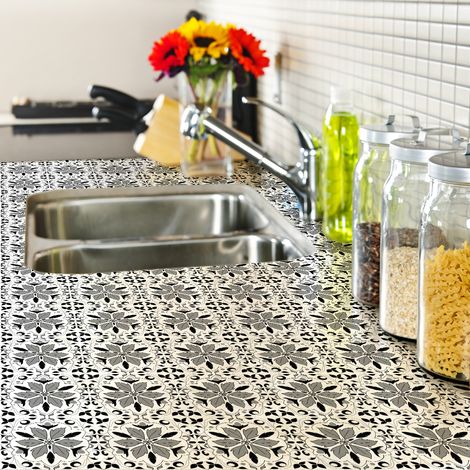 Sticker Mural Carrelage adhésif Cuisine Salle de Bain - 60 STICKERS CARREAUX DE CIMENT MEUBLE ENCINAS - 60stickers15x15cm (1/5)