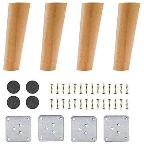 Lot de 4 Pieds de Meuble en Bois, 15 cm Pieds de Canapé de Rechange, Table Basse Jambes, pour lit, Placard, Banc, Meuble TV, Armoire, avec Accessoires(Conception inclinée) (1/5)