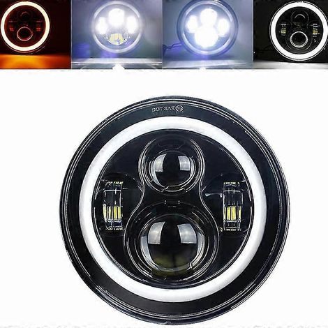 Phare LED rond 7 pouces pour moto Harley Softail Touring Ultra Classic Electra Street Glide Road King Yamaha - 40 W Halo Noir (1/4)