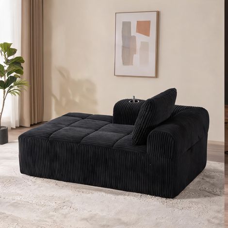 Canapé relax en tissu côtelé noir avec rangements latéraux (1/5)