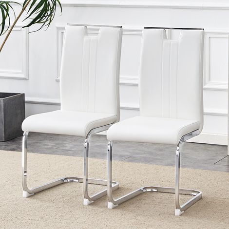 Ensemble de 2 chaises en PU en forme d'arc blanc – Ajoute une touche de mode aux styles de vie minimalistes et contemporains compact