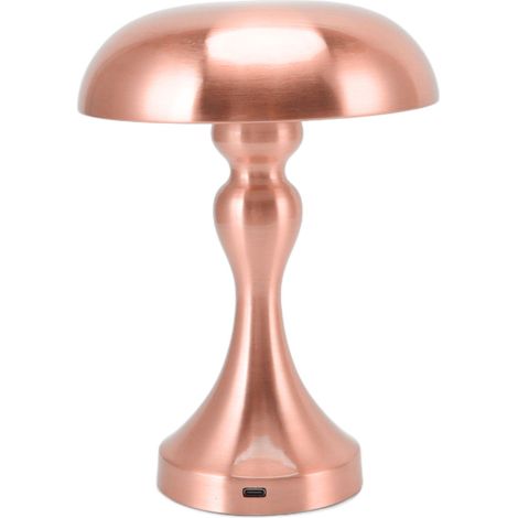 Lampe de table rechargeable en forme de champignon, 3 vitesses de température de couleur, veilleuse tactile à intensité variable en continu, cuivre