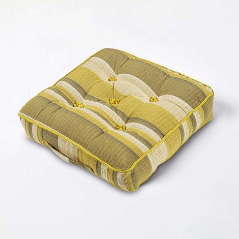 HOMESCAPES Morocco Striped Cotton Floor Cushion Yellow