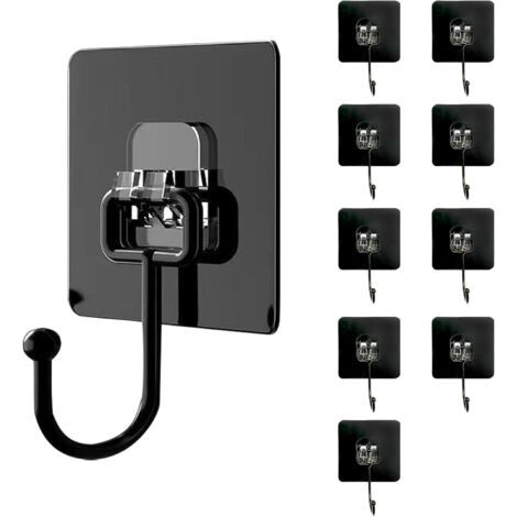 Lot de 10 Cochet Adhésif Mural(Maximum 30 kg) - Noir - Étanche et Sans Trace - Fixation Murale Sans Percer Pour Salle de Bain, Plafond, Crochet Mural, Ustensiles de Cuisine, Clés, Sac à Dos (1/4)