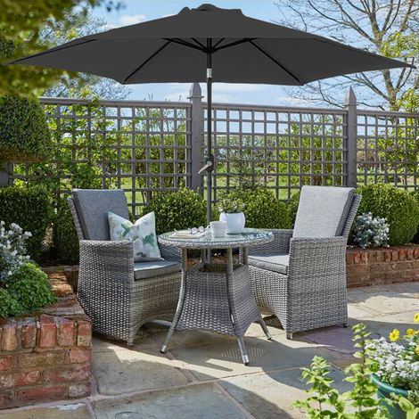 2.5M Outdoor Round Garden Parasol Patio Sun Shade Canopy Umbrella Crank Tilt Black (1/5)