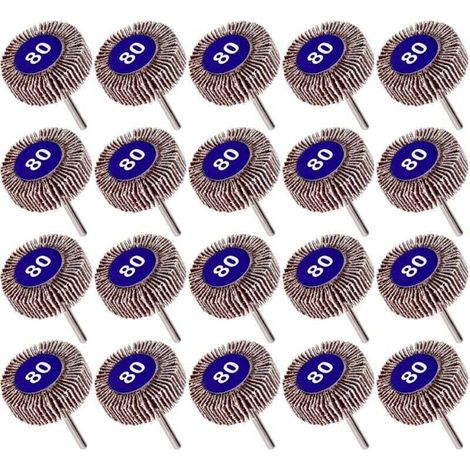 Lot de 20 Roue à Lamelles Grain 80, Papier Abrasif Roue de Polissage Roue à Lamelles Dremel 10mm