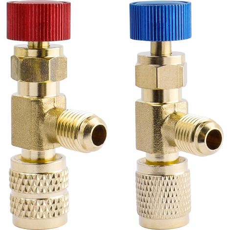 Lot de 2 Soupapes de Sécurité Réfrigérant en Laiton 5/16"-1/4" R22 R410A Réfrigérant Remplissage, Vanne de Débit, Valve Sécurité, pour Split Murale, Frigorifique (1/5)