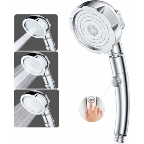 Pommeau de Douche Douchette Pommeau de Douche Haute Pression 3 Modes Douche Salle de Bain ABS Acier Inoxy avec Bouton STOP Type Universel Haute Pression Economie d'Eau (1/4)