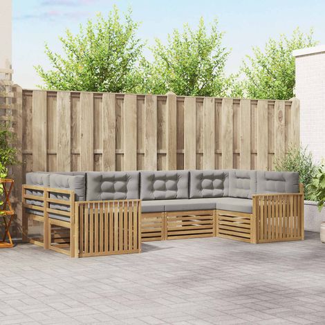 Teenpull – Outdoor-Sofagarnitur 6 Stk. Weiß und Hellgrau Massivholz Akazie (1/5)