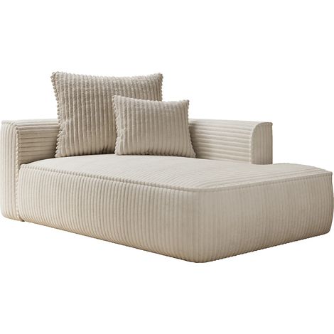 Méridienne droite en velours côtelé grosses côtes beige PINETA (1/5)