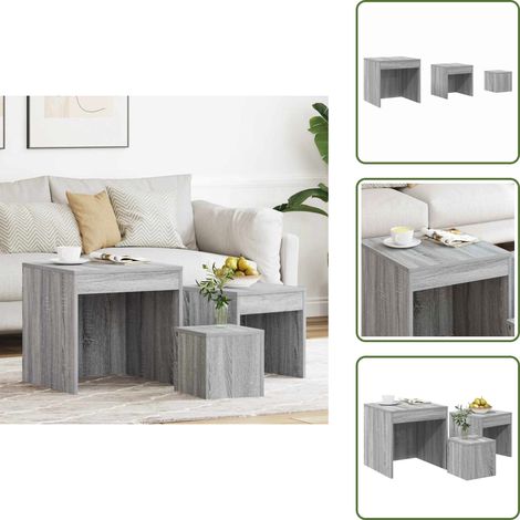 The Living Store Tables gigognes 3 pcs Sonoma gris Bois d'ingénierie - Tables d'appoint (1/5)