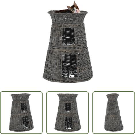 Katzenkorb Set -  3-tlg. Katzenkorb-Set mit Kissen Grau 47x34x60 cm Natur Weide