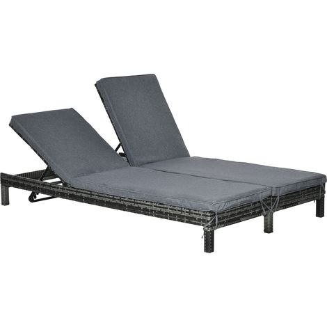 Doppelliege aus grauem Polyrattan mit verstellbarer Rückenlehne und Metallgestell (1/5)