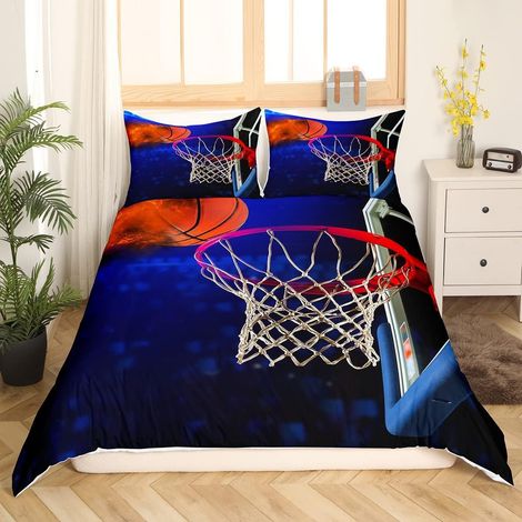 Cool Basketball Housse de Couette Garçons Basketball Parure de Lit 220x240cm pour Enfants Garçons Sports Theme Sets de Housse de Couette Basketball with Fire avec 2 taies d'oreiller - 220x240cm (1/5)