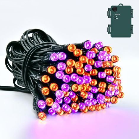 Décoration d'Halloween extérieure, 5 m, 50 LED, orange/violet, guirlande lumineuse avec minuterie, étanche IP65, fonctionne sur piles, pour intérieur et extérieur, jardin, fête, décoration d'automne (1/5)