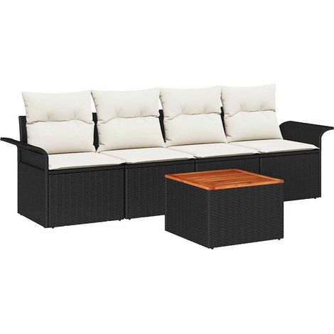 Garden Sofa Set with Storage 5 pcs Black and Cream Poly Rattan vidaXL