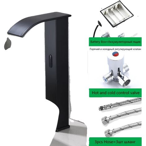Rubinetto per lavabo da bagno, sensore automatico, design contemporaneo, nero, alta qualità (1/2)