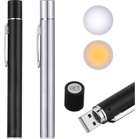 Stylo Lampe Medicale Réutilisables Stylo Infirmiere, Lot de 2 Diagnostic Lampe Stylo Rechargeable USB Stylo Lumineux Accessoire Infirmiere pour Étudiants Médecins avec 2 Sources de Lumière (1/5)