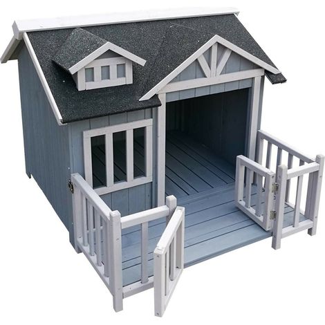 Cuccia per cani in grigio casa di lusso XL in legno balcone giardino terrazza cane 160002660