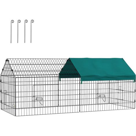 Cage verte en acier avec portes et toit en tissu pour lapins, chinchillas et poules, 185x75x75 cm, grand enclos extérieur (1/5)