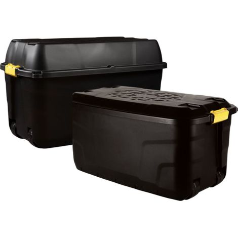 Set of Heavy Duty Storage Wheeled Boxes - Lockable Waterproof Storage 175L + 145L