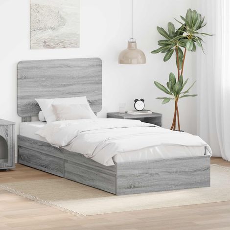 Cama con almacenamiento con cabecera Gris 100 x 200 cm