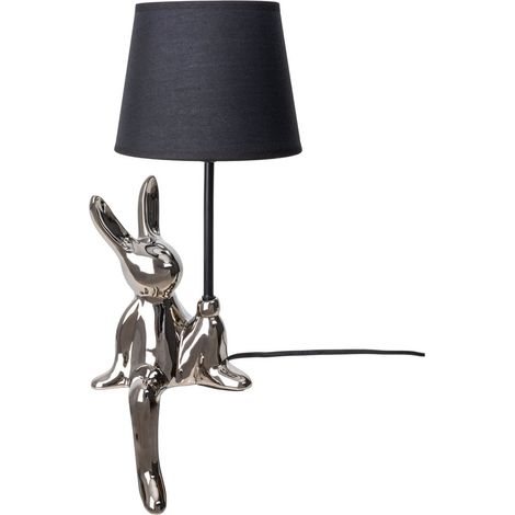 Lampe de table lapin en céramique noir et argent avec abat-jour diamètre 18 cm hauteur 45 cm - PANGIVO (1/5)