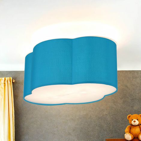 Deckenleuchte Kinderzimmer Blau L: 41 cm Stoff Wolke 2x E27 Deckenlampe Wolkenlampe Kinder Baby